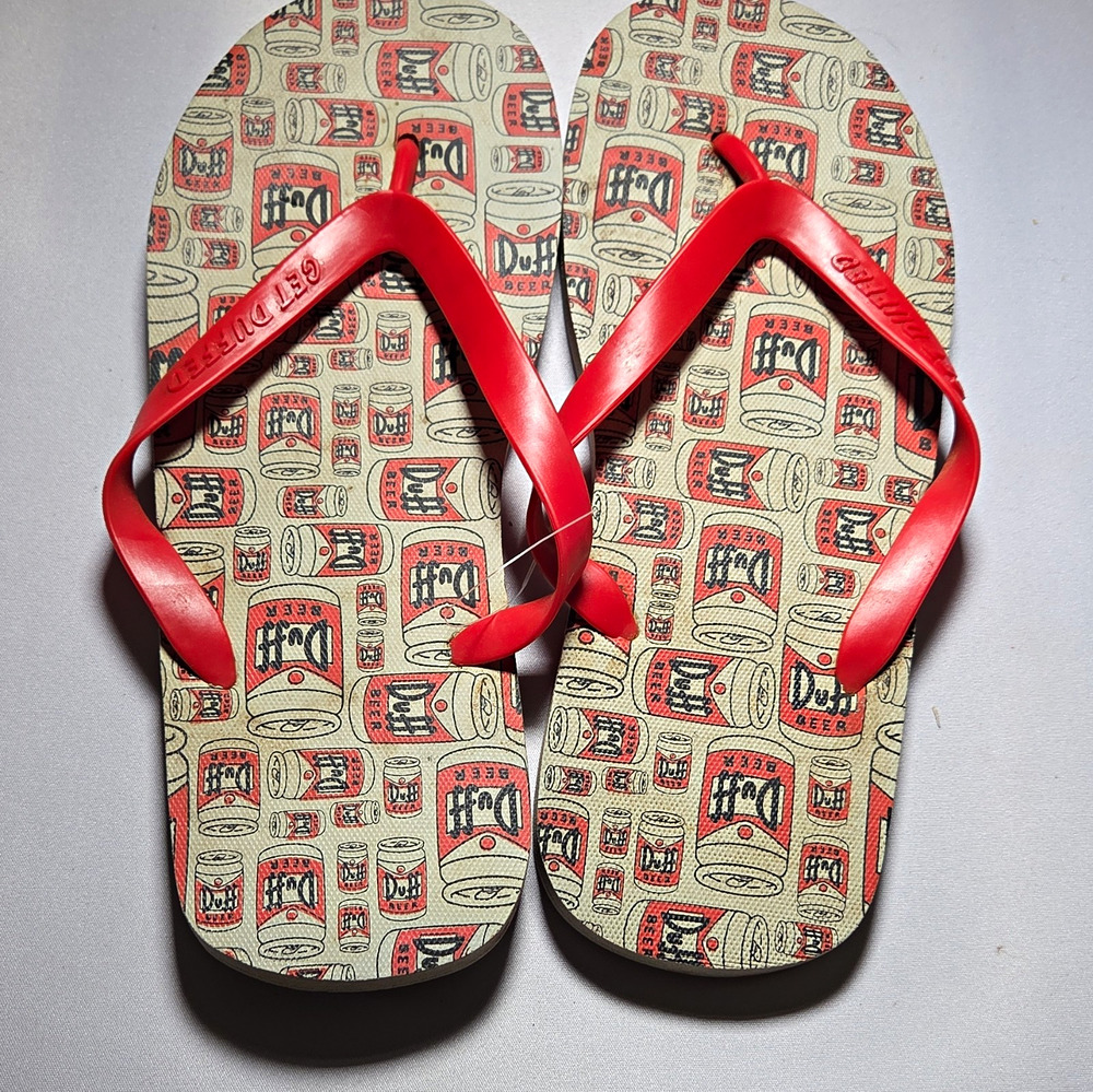 Havaianas Duff Beer Graphic Flip Flop Sandals Red/Beige Men's US 11 Comfort